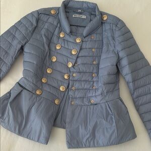 Light Blue Puffer Jacket with Gold Buttons made in Italy S